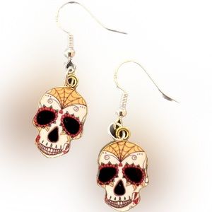 New Red-Eyed Sugar Skull enamel charm drop earrings * Boutique